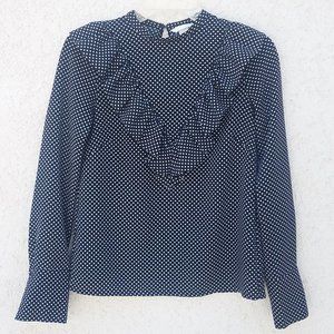 Navy Blue & White Polka Dot Ruffle Shirt